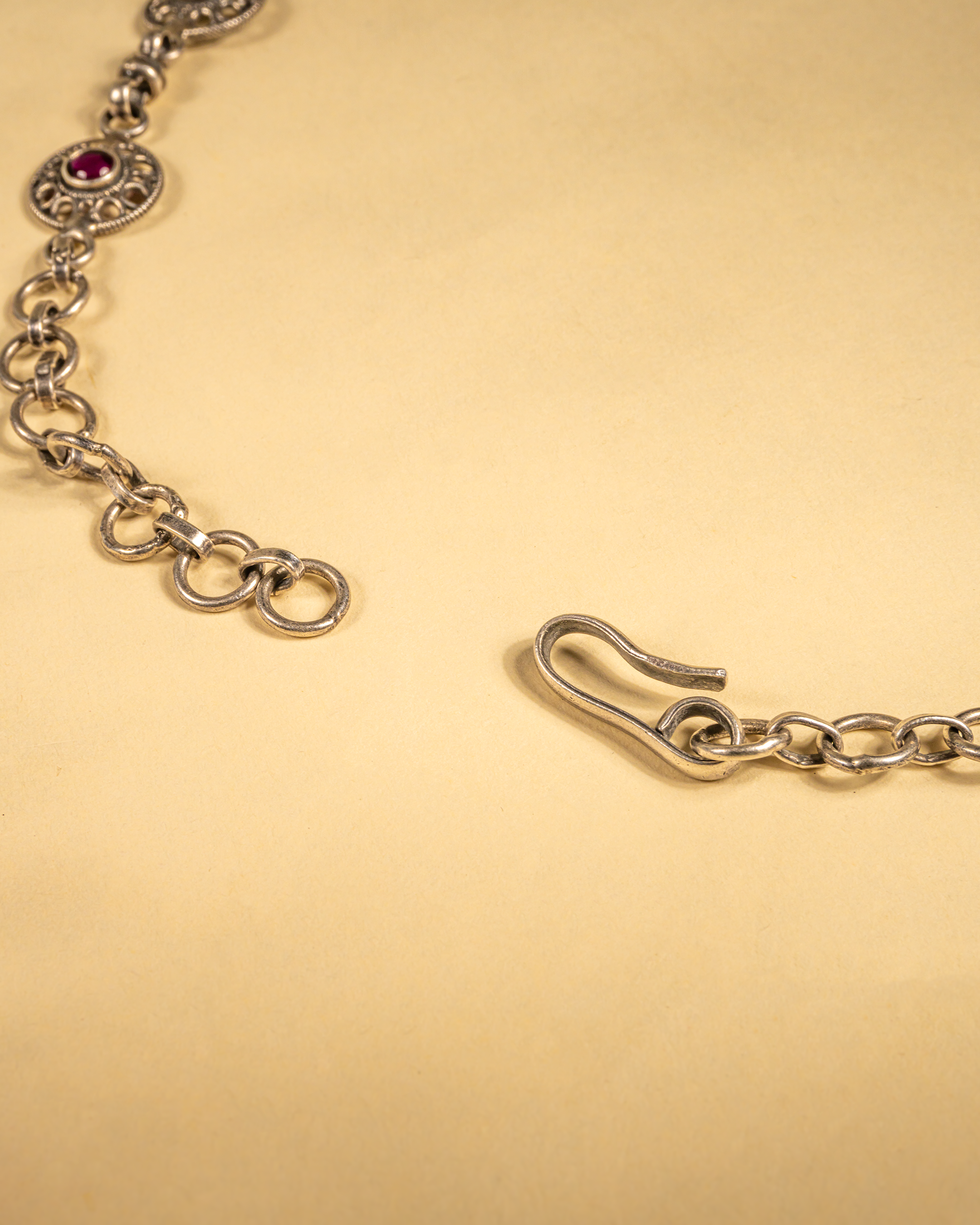 92.5 Sterling Silver Oxidized Filigree Statement Necklace with Multi-Stone Accents