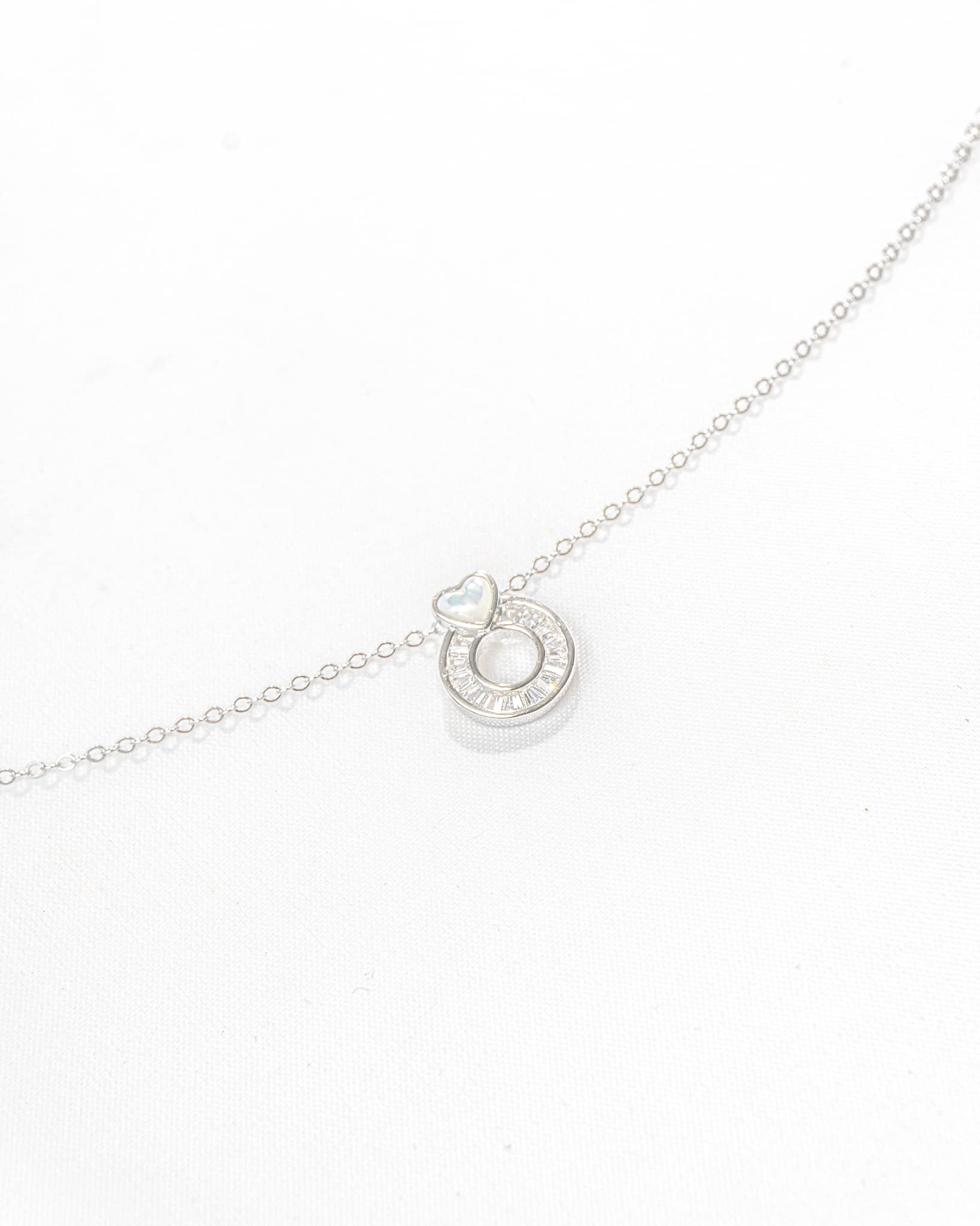 92.5 Sterling Silver Heart &amp; Circle Pendant Necklace | CZ Diamond Love Charm