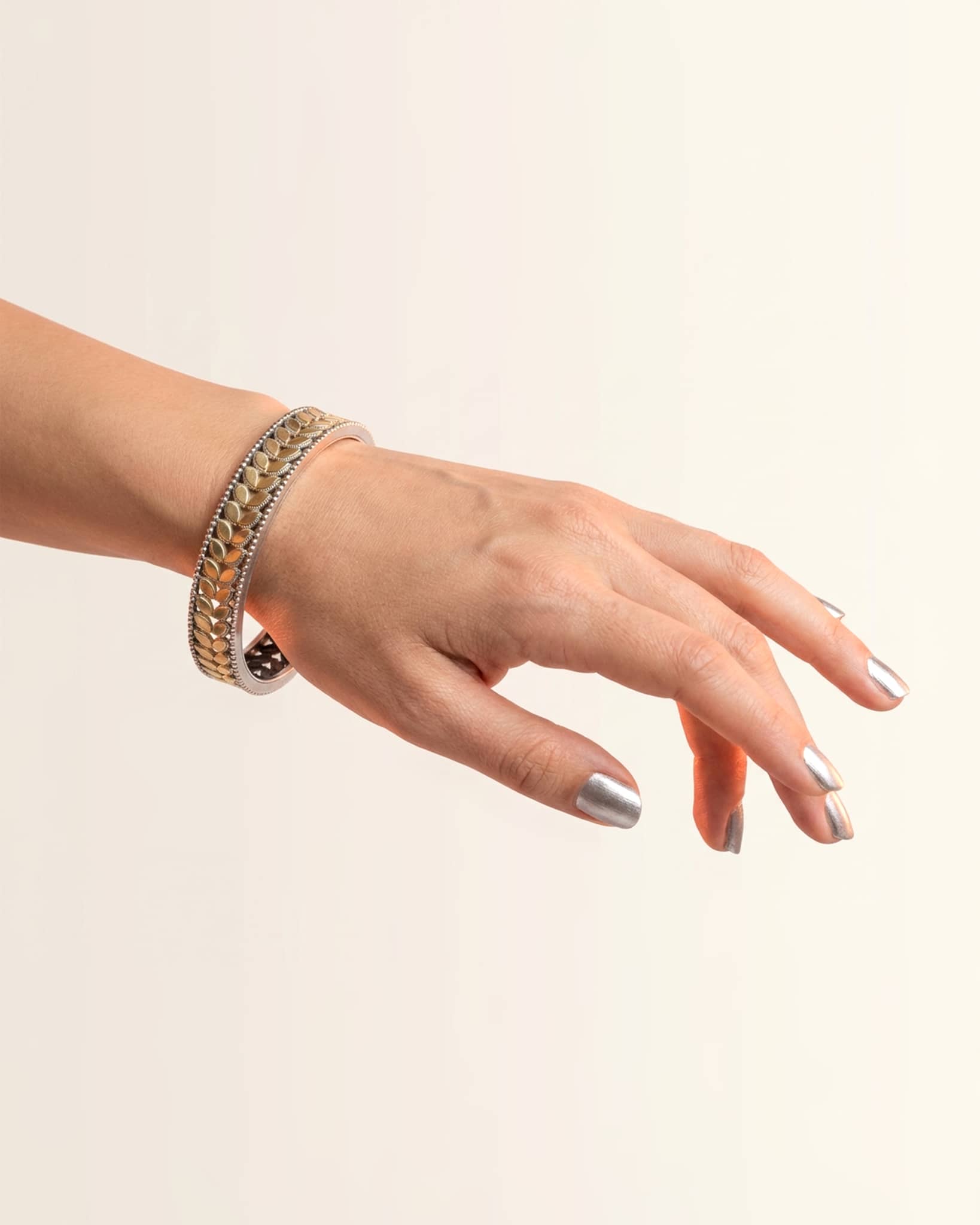 92.5 Sterling Silver Dual Tone Ghungroo Bangle | Gold & Silver Tribal Kada
