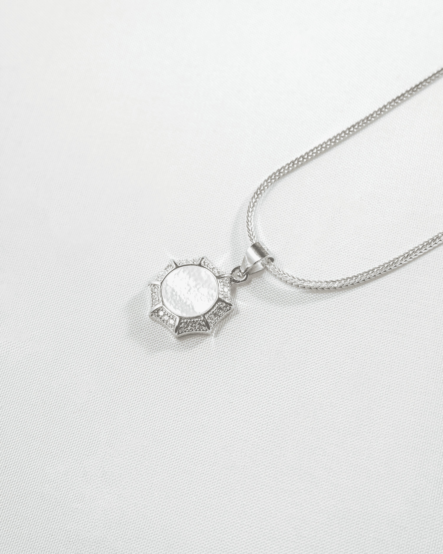 92.5 Sterling Silver Mother of Pearl Pendant Set | CZ Star Halo Studs (Chain Not Included)