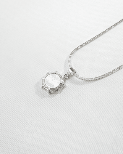 92.5 Sterling Silver Mother of Pearl Pendant Set | CZ Star Halo Studs (Chain Not Included)