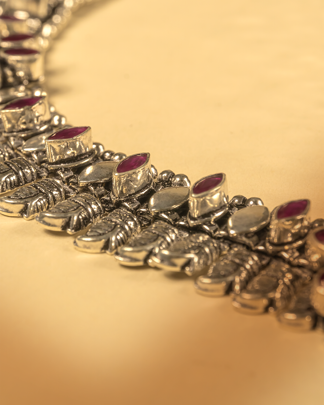 925 Silver Floral Antique Anklet with Ruby Stones | Hardik Jewels