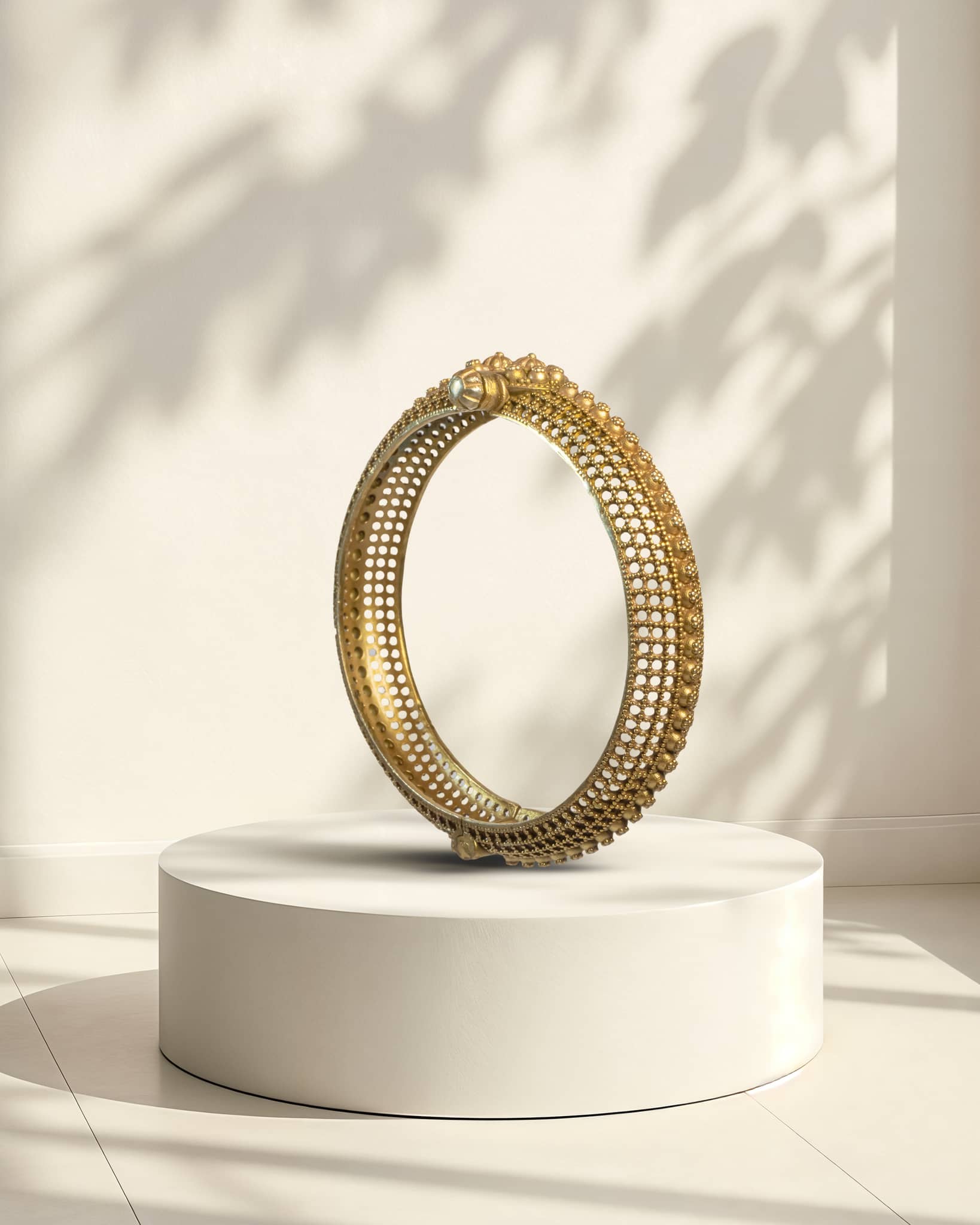 Premium 925 Silver Gold Plated Broad Filigree Kada | Antique Jali Work Openable Bangle