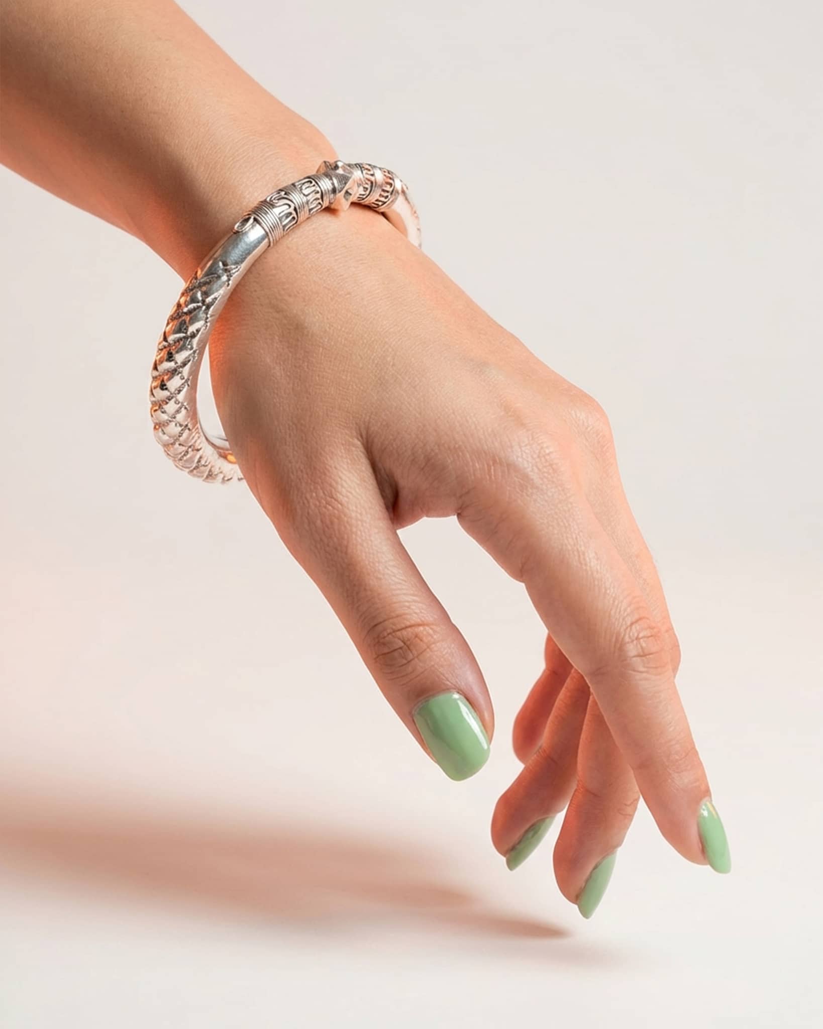 92.5 Sterling Silver Antique Carved Kada | Traditional Oxidized Nakshi Bangle