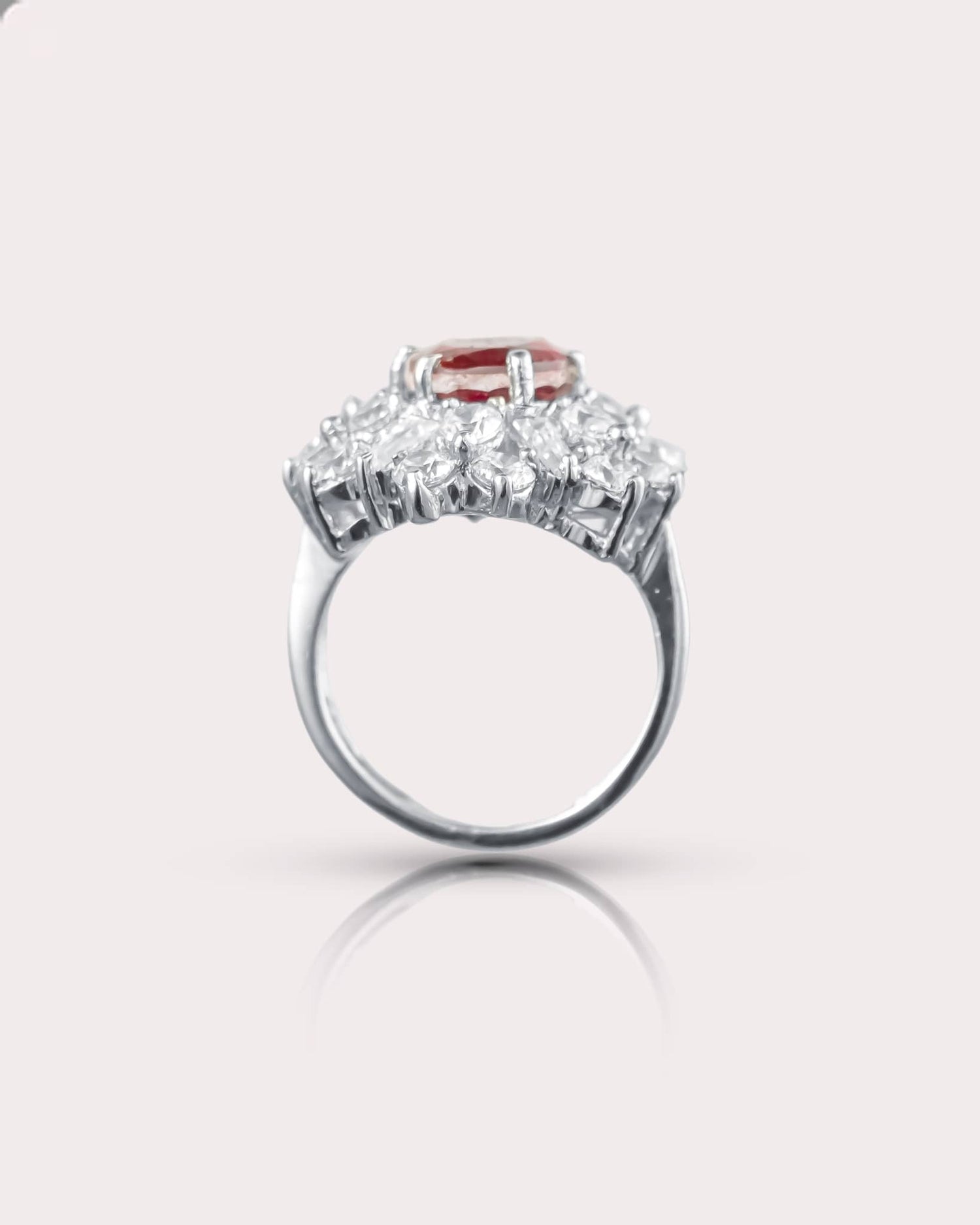 92.5 Sterling Silver Ruby CZ Cocktail Ring | Vintage Diamond Halo Cluster