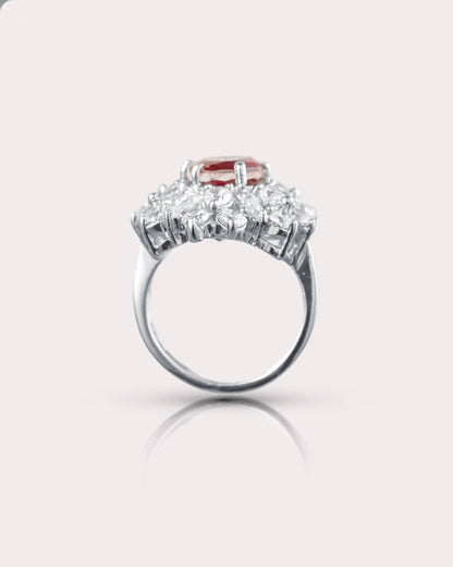 92.5 Sterling Silver Ruby CZ Cocktail Ring | Vintage Diamond Halo Cluster