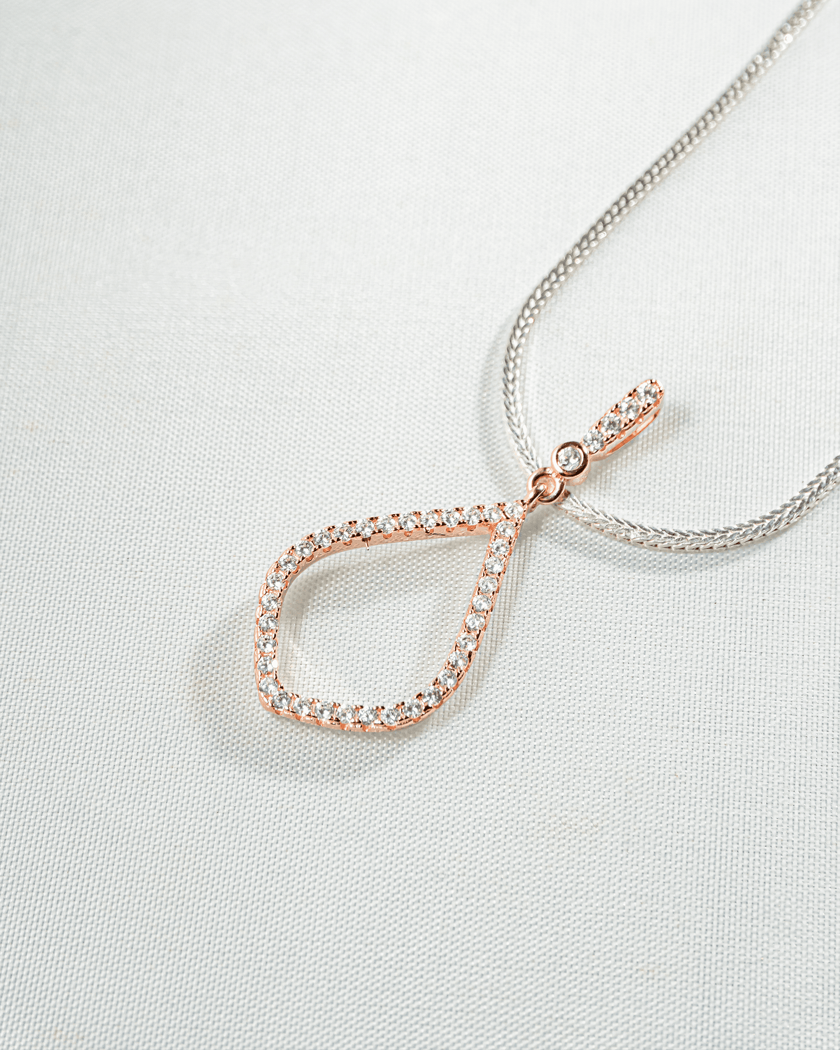 92.5 Sterling Silver Rose Gold Open Teardrop Pendant Set | CZ Dangle Studs (Chain Not Included)