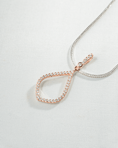 92.5 Sterling Silver Rose Gold Open Teardrop Pendant Set | CZ Dangle Studs (Chain Not Included)