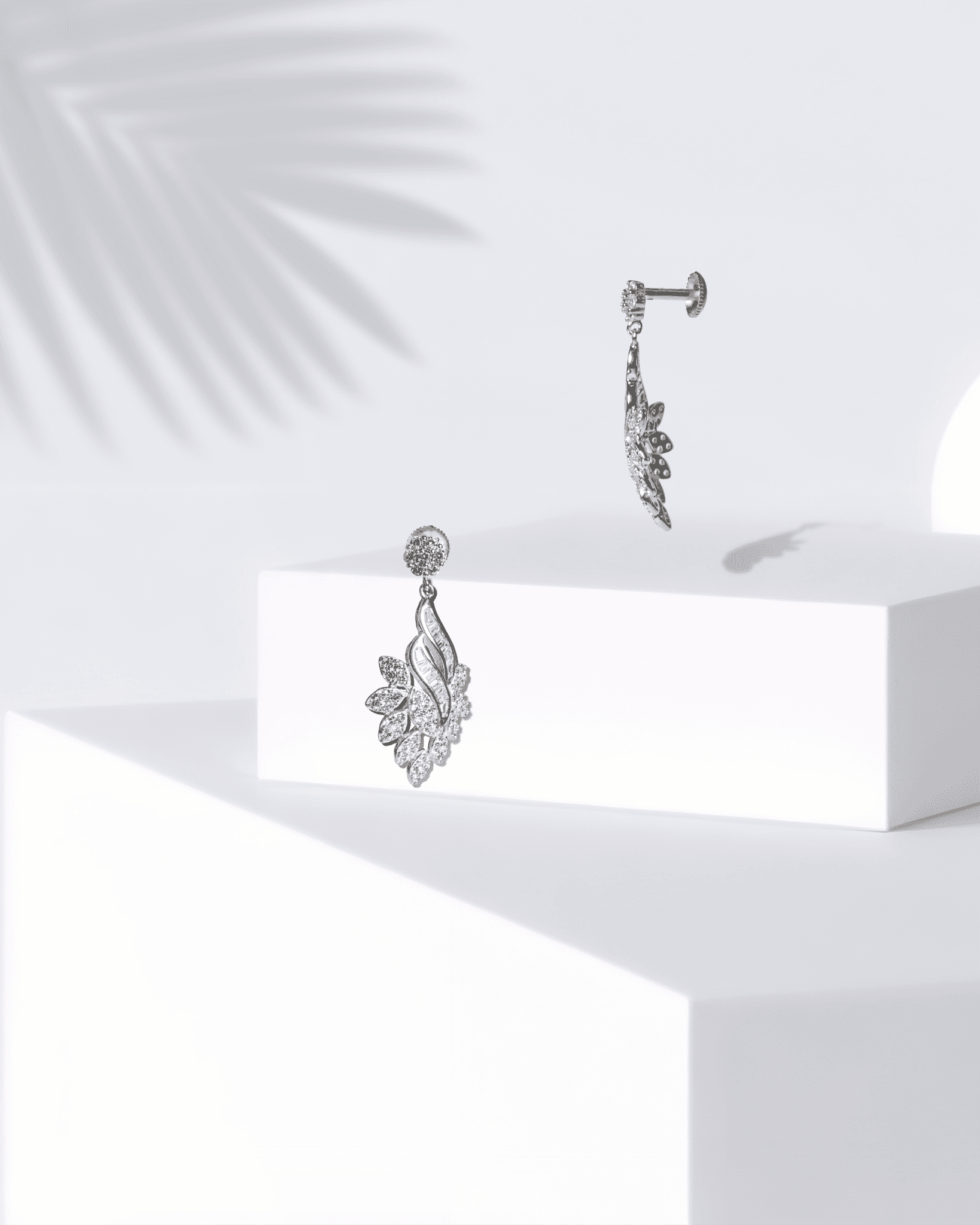 925 Sterling Silver Cascading Leaf Pendant Set with Baguette CZ | Floral Spray Design (Chain Not Included)