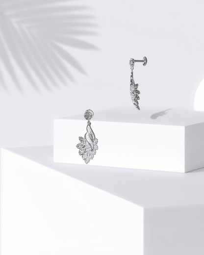 925 Sterling Silver Cascading Leaf Pendant Set with Baguette CZ | Floral Spray Design (Chain Not Included)