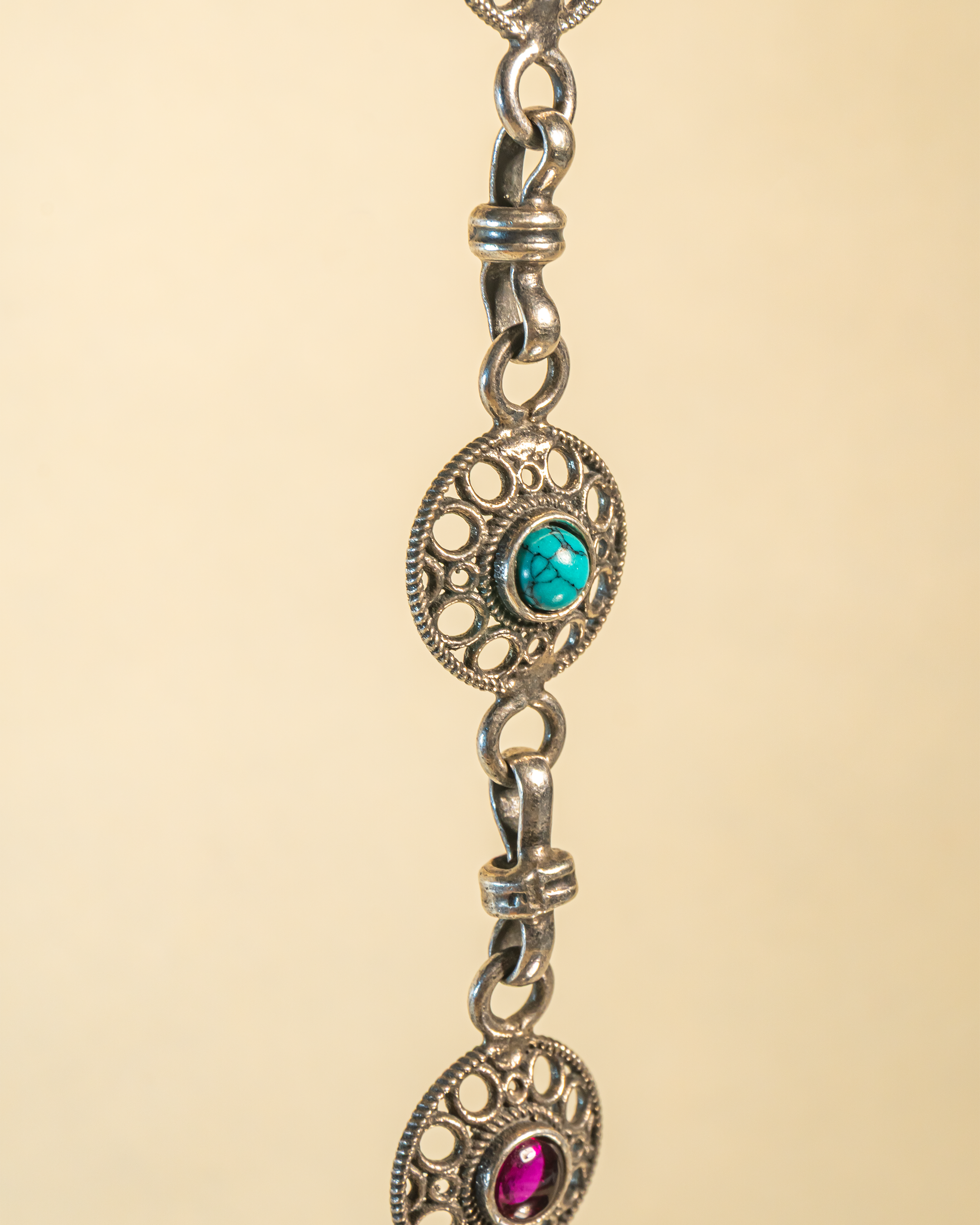 92.5 Sterling Silver Oxidized Filigree Statement Necklace with Multi-Stone Accents