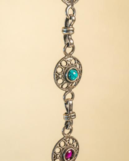 92.5 Sterling Silver Oxidized Filigree Statement Necklace with Multi-Stone Accents