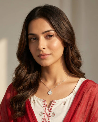 92.5 Sterling Silver White Sunburst Cushion Pendant Necklace | Minimalist MOP Style Charm