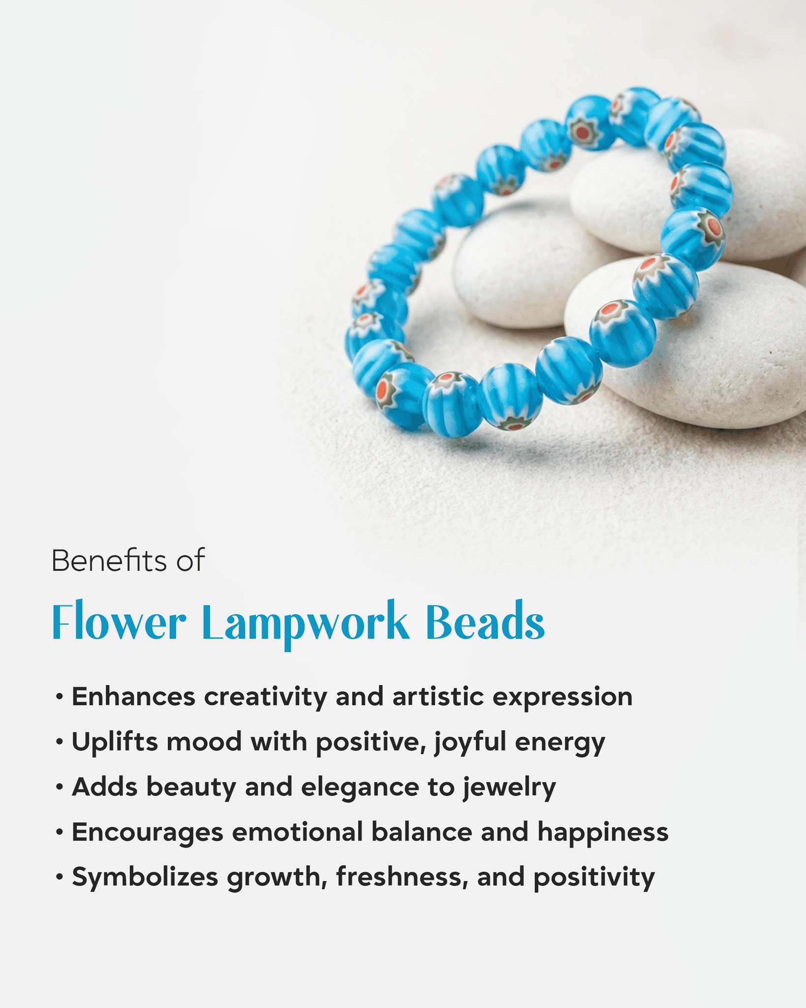 Sky Blue Millefiori Floral Glass Bracelet | Vibrant Murano Style Art Jewelry