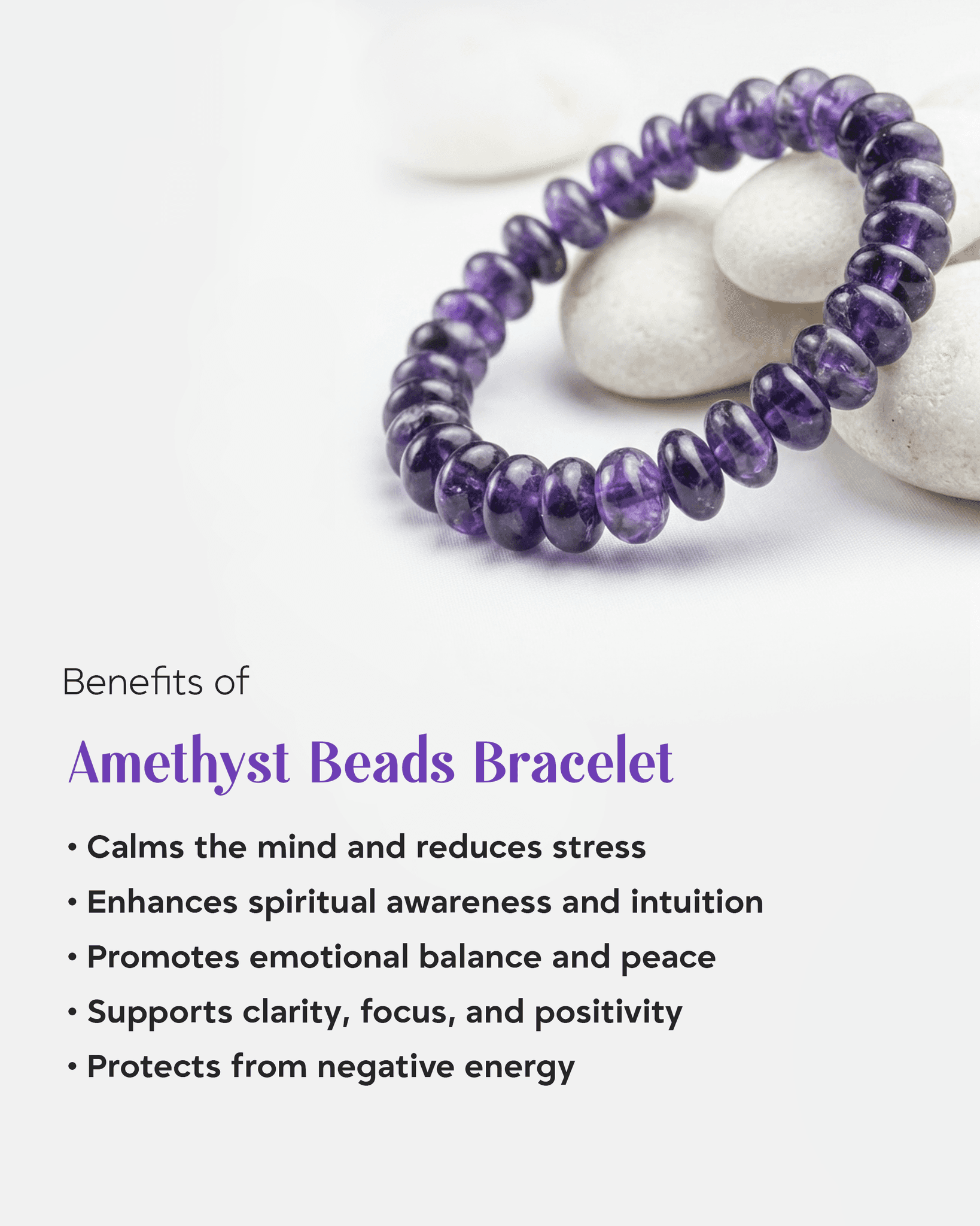 Natural Amethyst Rondelle Bracelet | Purple Healing Crystal for Peace & Stress Relief