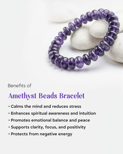 Natural Amethyst Rondelle Bracelet | Purple Healing Crystal for Peace &amp; Stress Relief