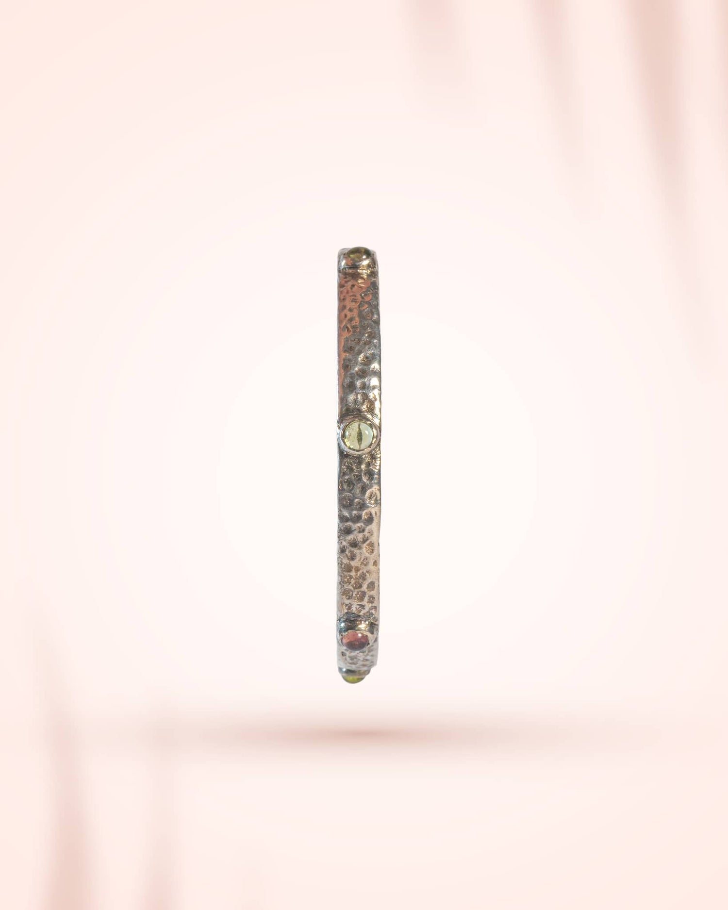 92.5 Sterling Silver Hammered Multi-Gemstone Bangle | Antique Textured Slim Kada