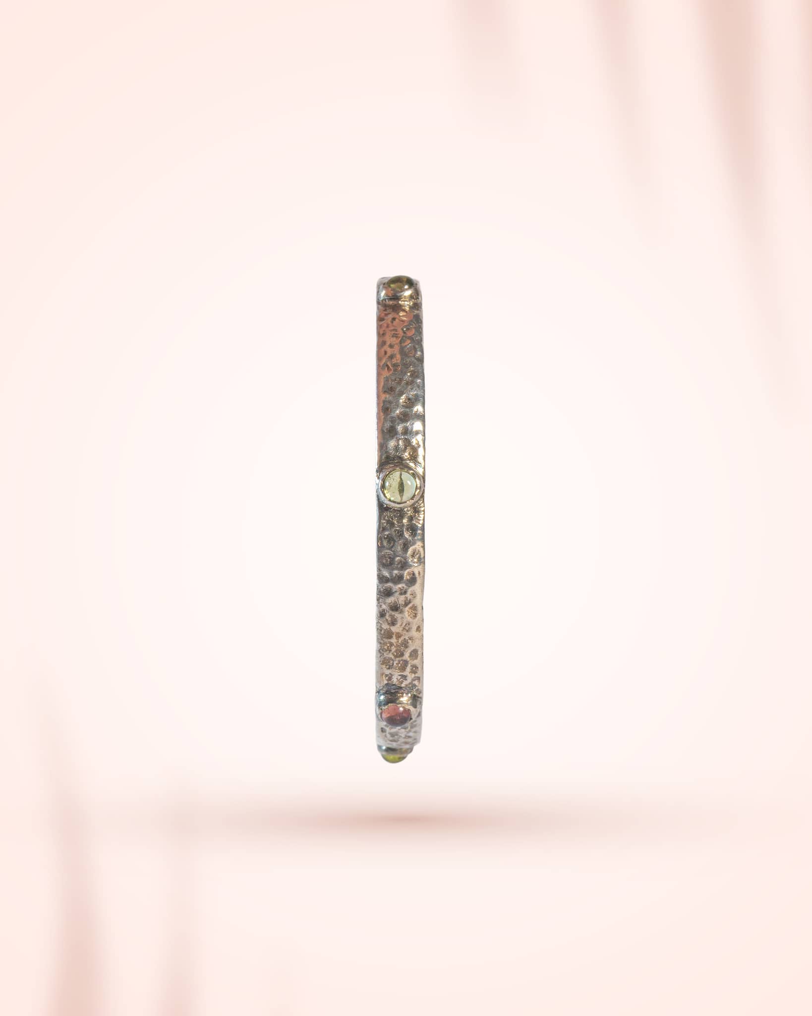 92.5 Sterling Silver Hammered Multi-Gemstone Bangle | Antique Textured Slim Kada