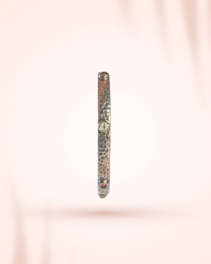 92.5 Sterling Silver Hammered Multi-Gemstone Bangle | Antique Textured Slim Kada