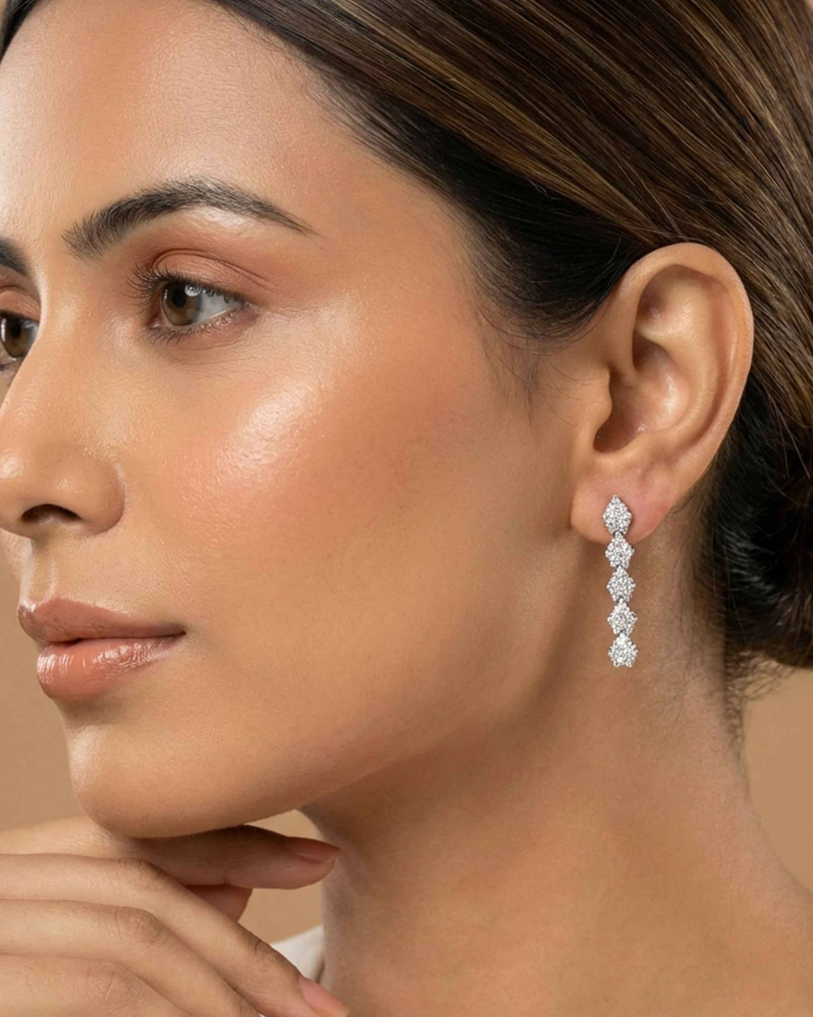 92.5 Sterling Silver CZ Cluster Y-Drop Necklace & Earring Set | Bridal Diamond Look