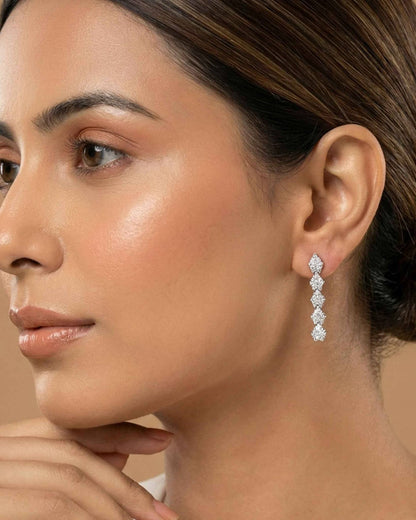 92.5 Sterling Silver CZ Cluster Y-Drop Necklace &amp; Earring Set | Bridal Diamond Look