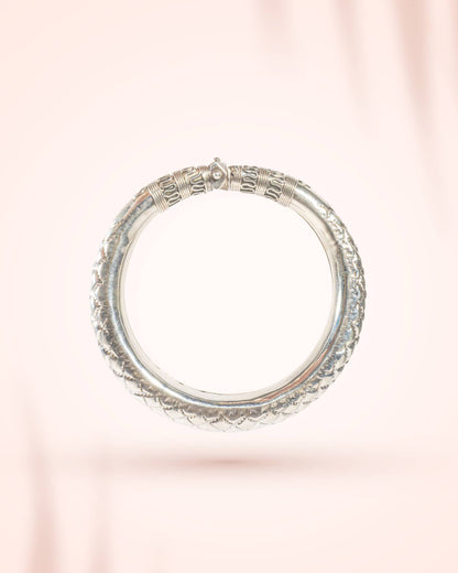 92.5 Sterling Silver Antique Carved Kada | Traditional Oxidized Nakshi Bangle
