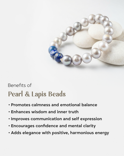 Natural Lapis Lazuli &amp; Pearl Mix Bracelet | Wisdom &amp; Purity Wristlet