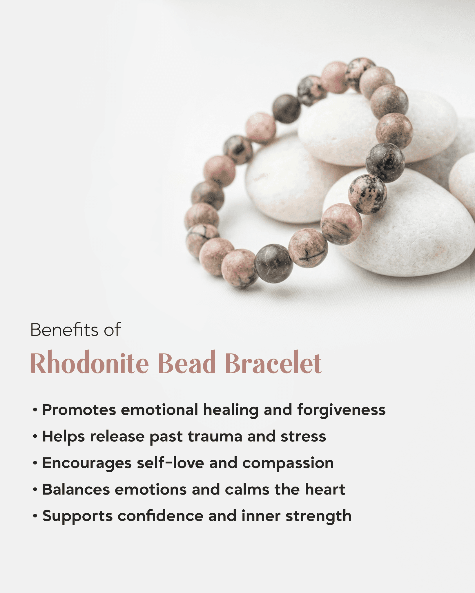 Natural Rhodonite Stone Bracelet | Compassion & Emotional Healing Crystal