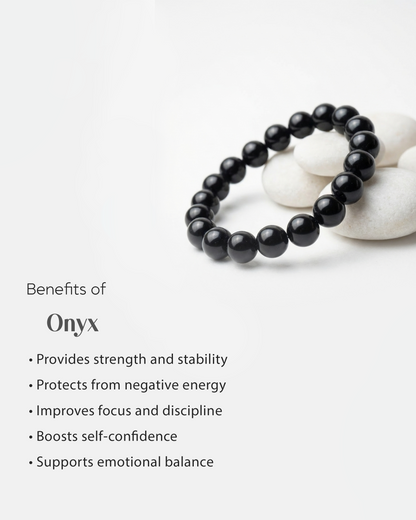 Natural Black Onyx Stone Bracelet (8mm) | Protection &amp; Strength Healing Crystal