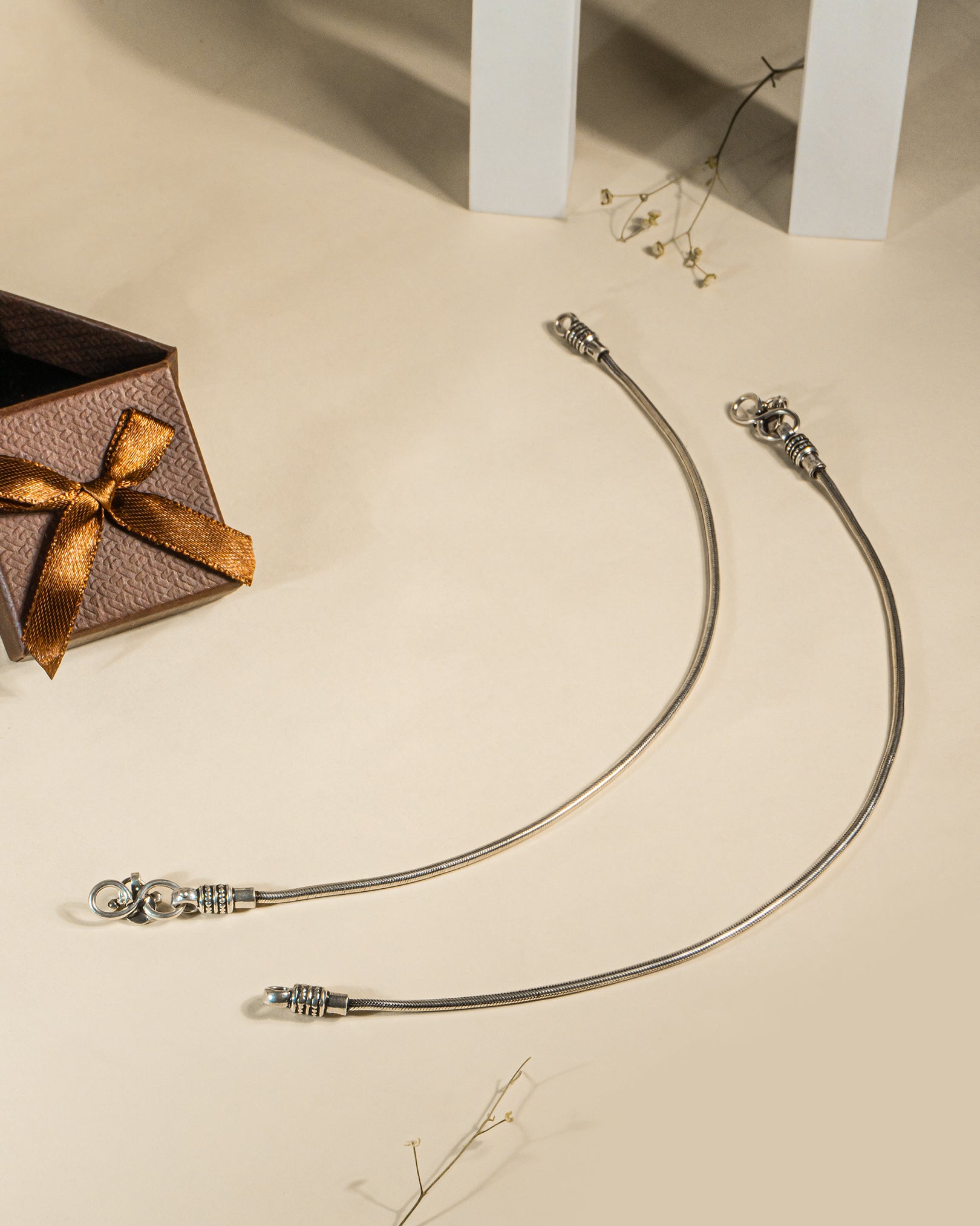 925 Sterling Silver Thick Snake Chain Anklets (Pair) | Durable Daily Wear Payal