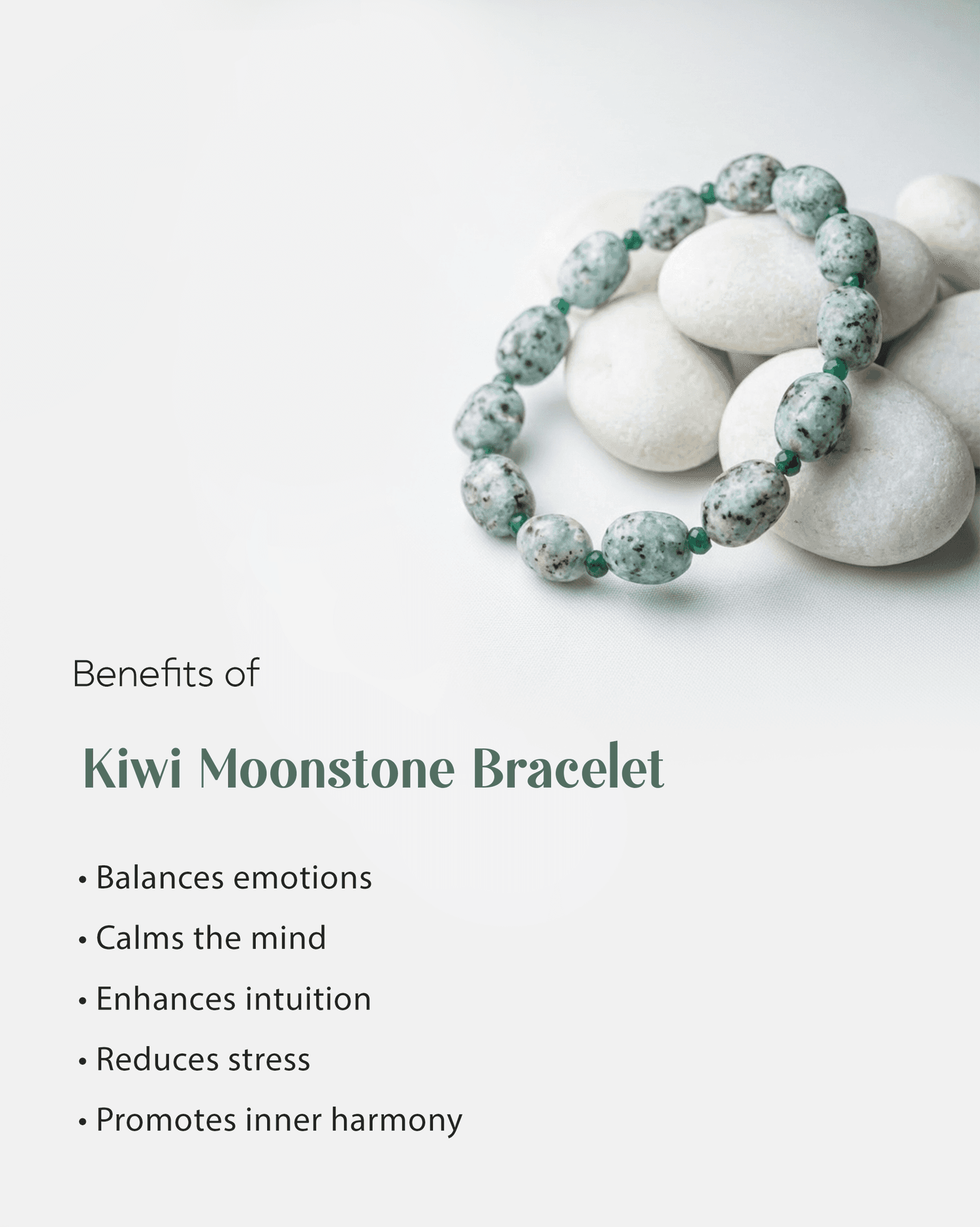 Natural Kiwi Moonstone (Sesame Jasper) Bracelet (7mm) | Mint Green Healing Crystal