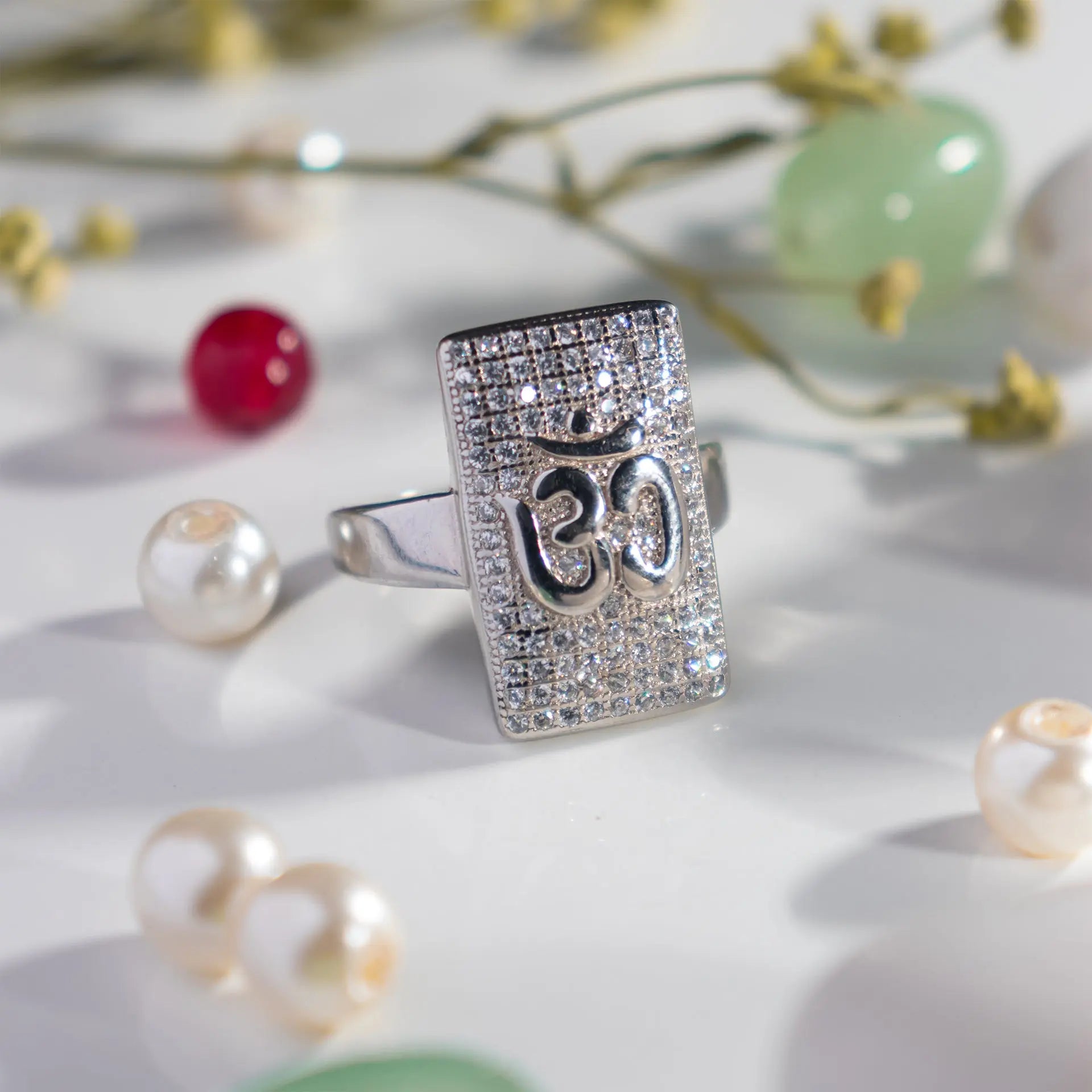 Silver om Ring with american diamond Hardik Jewels
