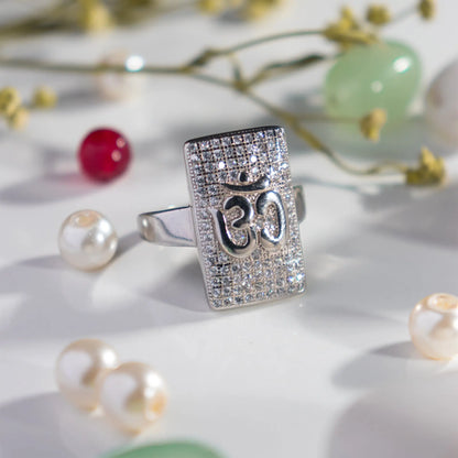 Silver om Ring with american diamond Hardik Jewels