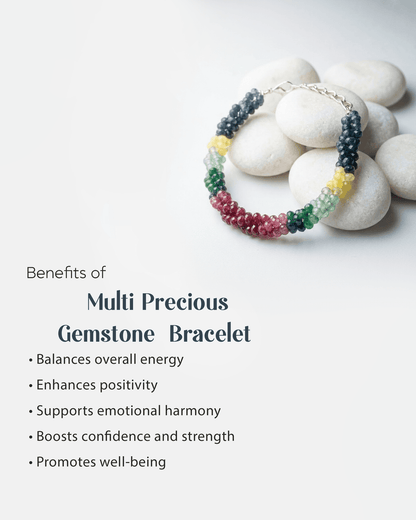 Multi Precious onyx Faceted Bead Bracelet with Silver Chain | Luxury Color-Block Jewelry