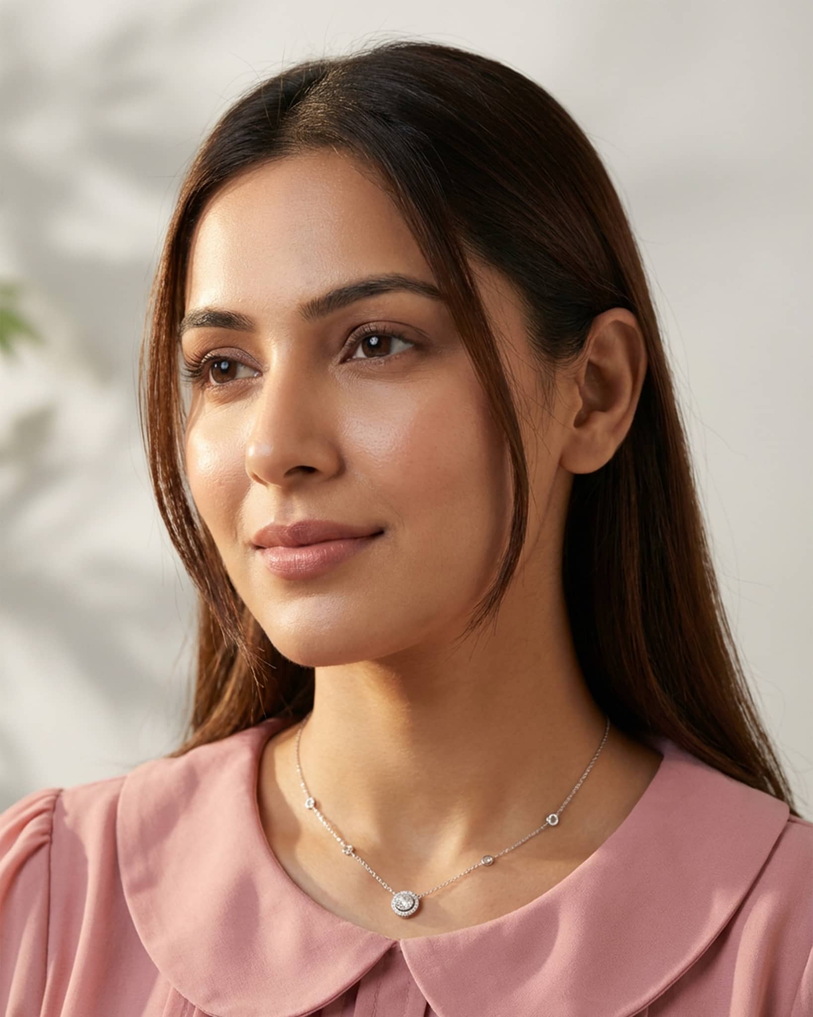 92.5 Sterling Silver Solitaire Halo Station Necklace | Round CZ Diamond Chain