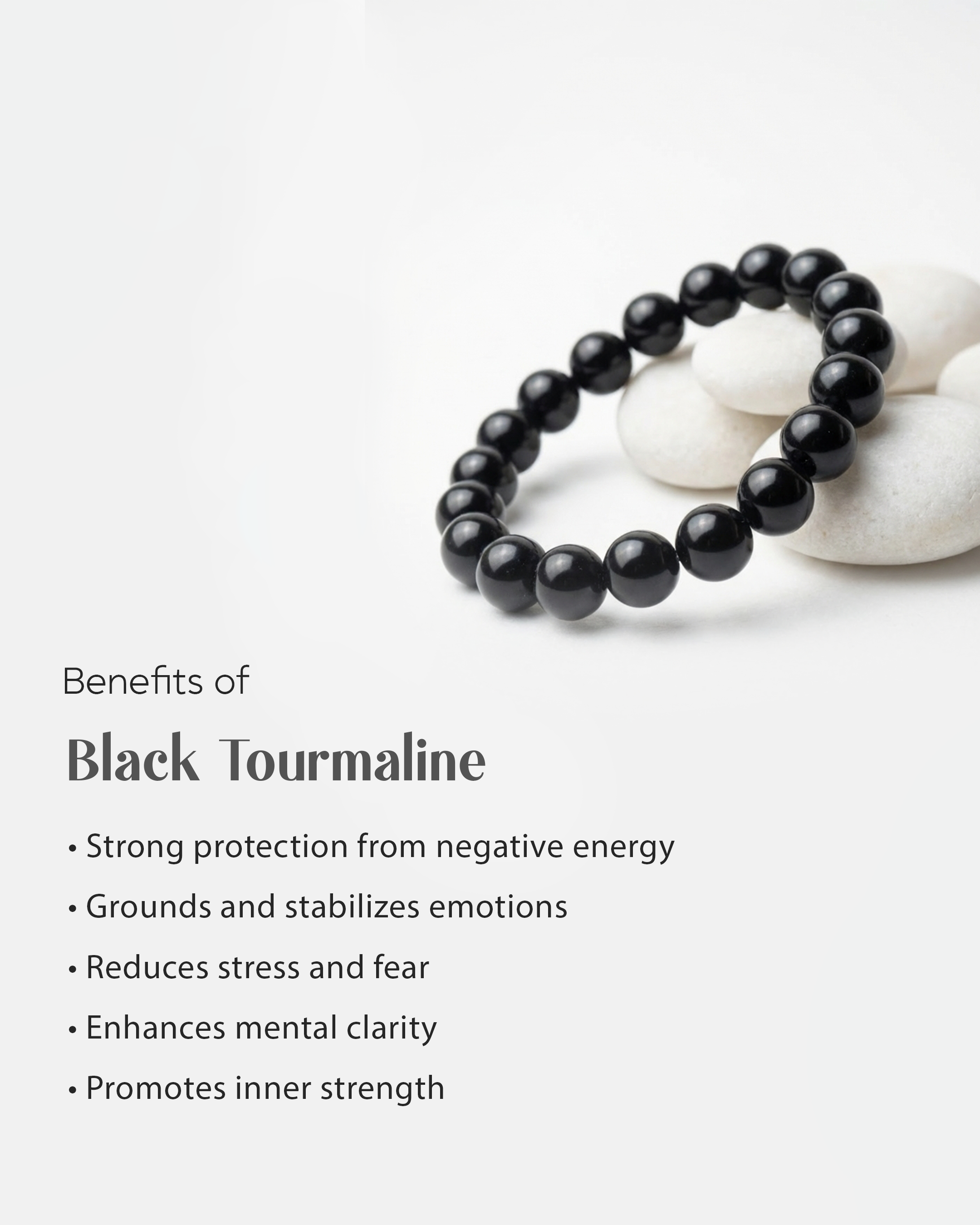 Natural Black Tourmaline Stone Bracelet (8mm) | EMF Protection & Grounding Crystal