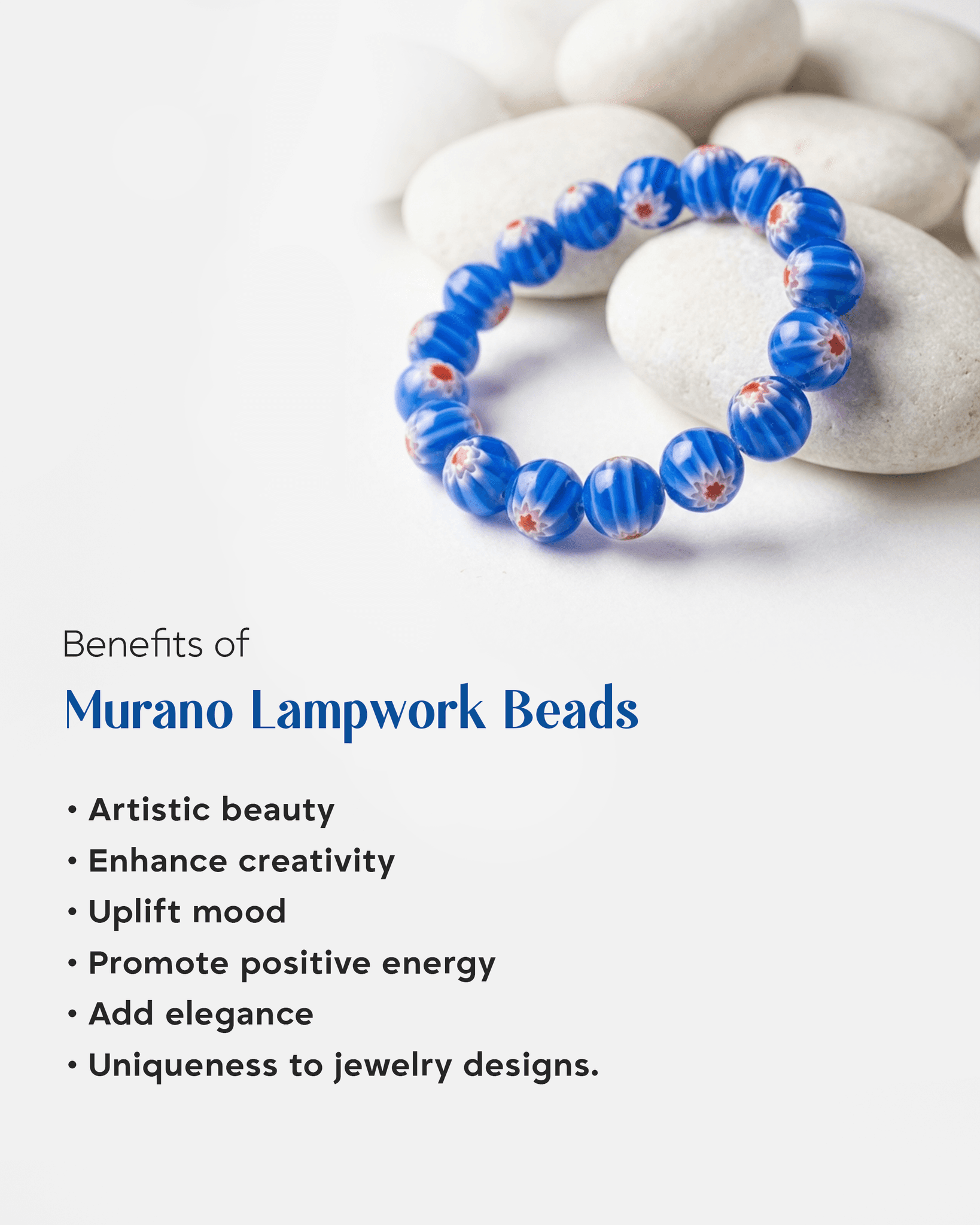 Blue Murano Style Millefiori Bead Bracelet | Floral Designer Wristlet