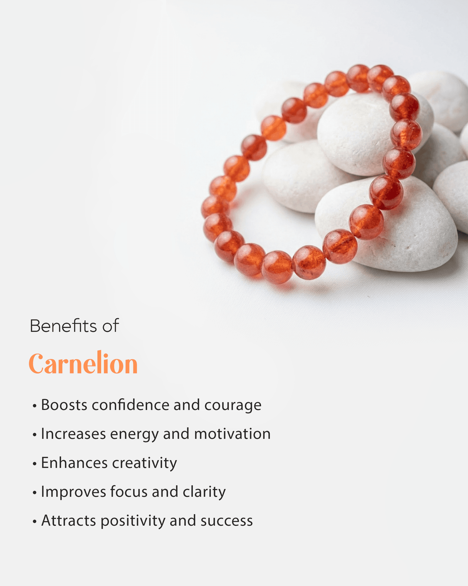 Natural Carnelian Stone Bracelet (8mm) | Orange Healing Crystal for Motivation & Confidence