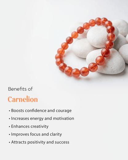 Natural Carnelian Stone Bracelet (8mm) | Orange Healing Crystal for Motivation &amp; Confidence