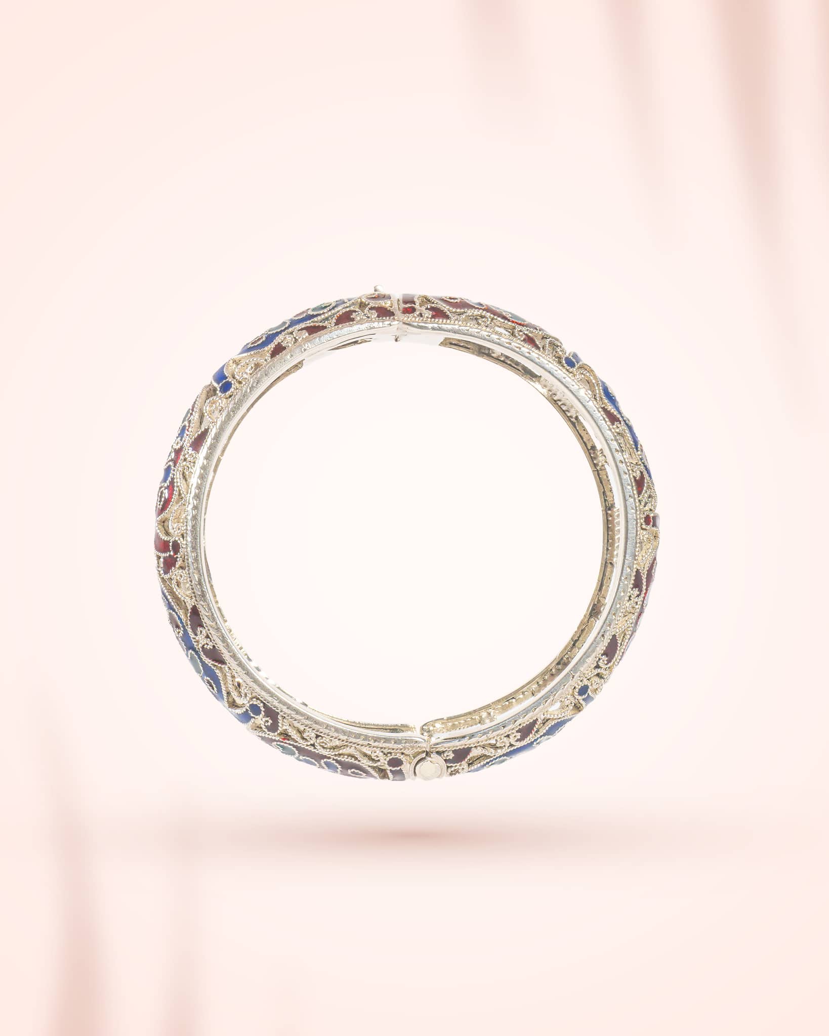 92.5 Sterling Silver Meenakari Elephant Bangle | Multicolor Enamel Traditional Kada