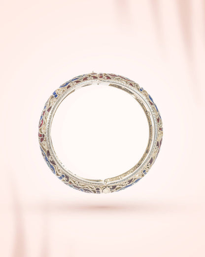 92.5 Sterling Silver Meenakari Elephant Bangle | Multicolor Enamel Traditional Kada