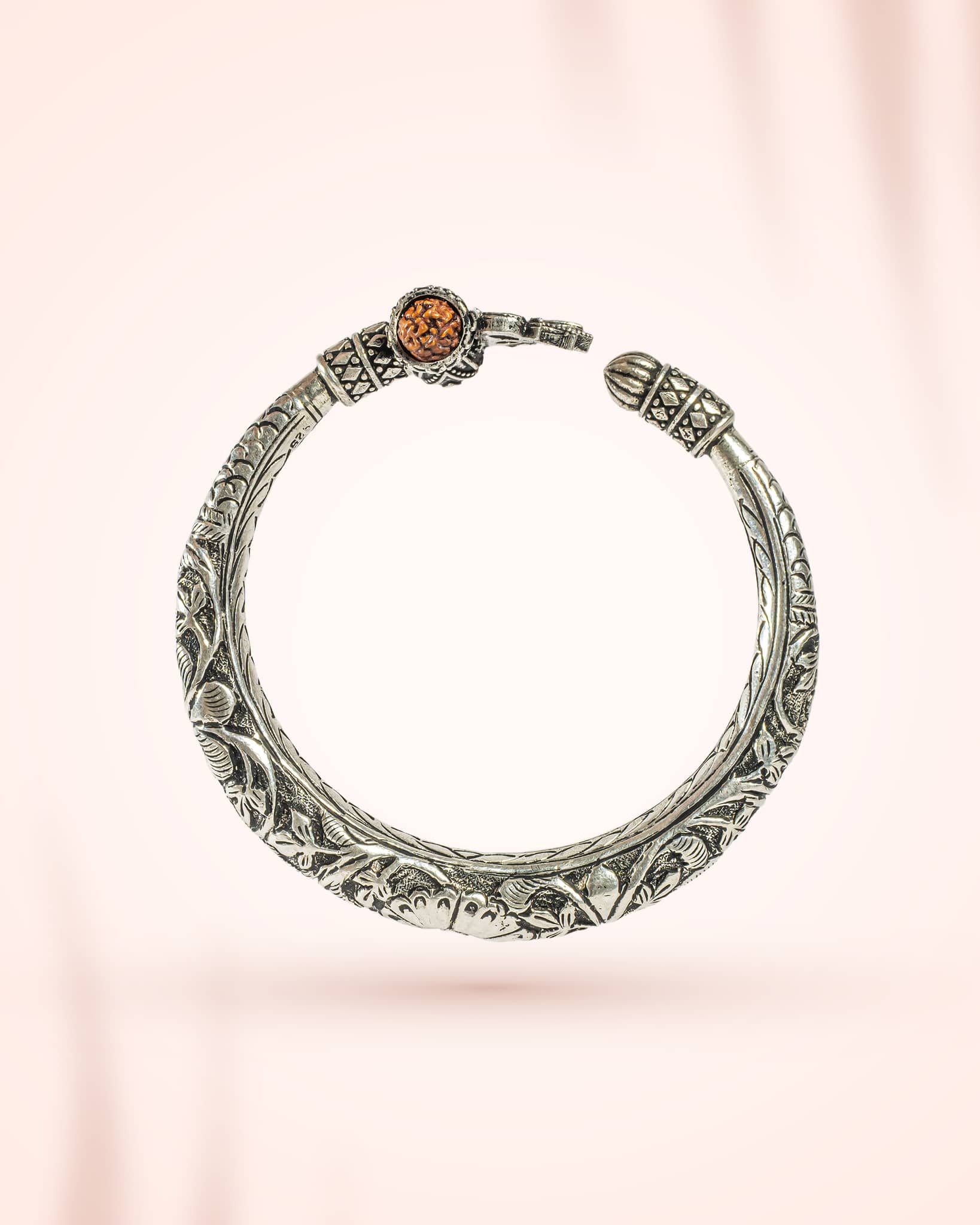 Oxidized Silver Shiva Trishul Damru Kada with Rudraksha | Mahadev Bracelet for Men