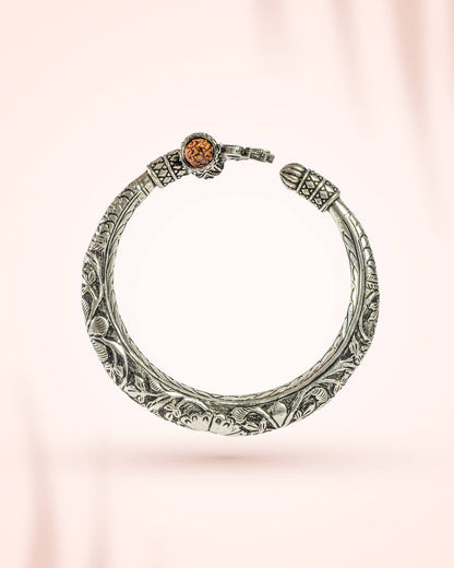 Oxidized Silver Shiva Trishul Damru Kada with Rudraksha | Mahadev Bracelet for Men