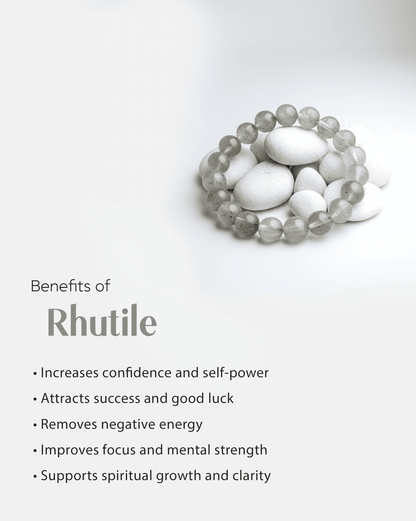 Natural Silver Rutilated Quartz Bracelet | Rare Rhutile Energy Crystal