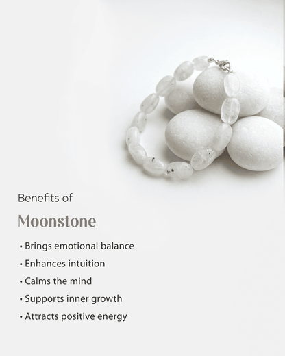 Natural White Rainbow Moonstone Oval Bracelet with Silver Clasp | Smooth Healing Crystal