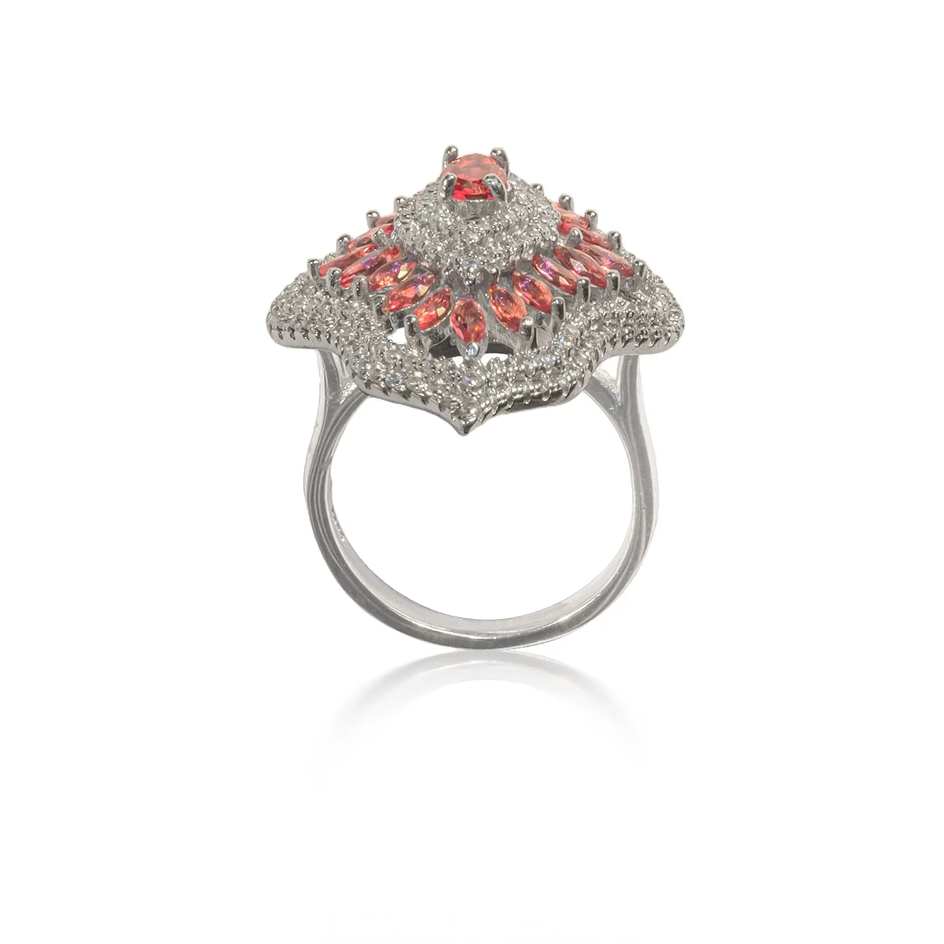 Red Floral Cocktail Ring Hardik Jewels