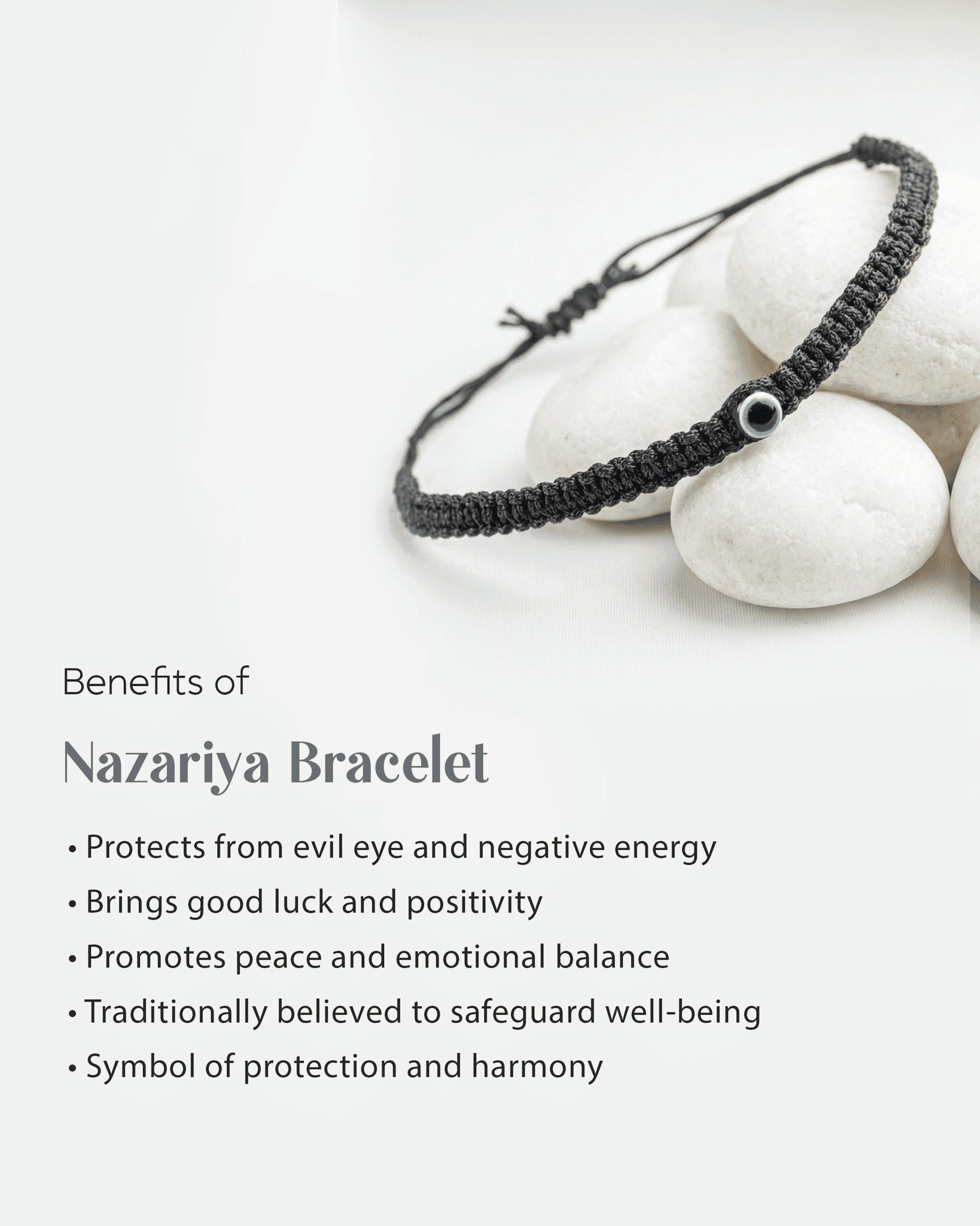 Black Thread Evil Eye Bracelet | Adjustable Nazar Protection Cord (Macrame Style)