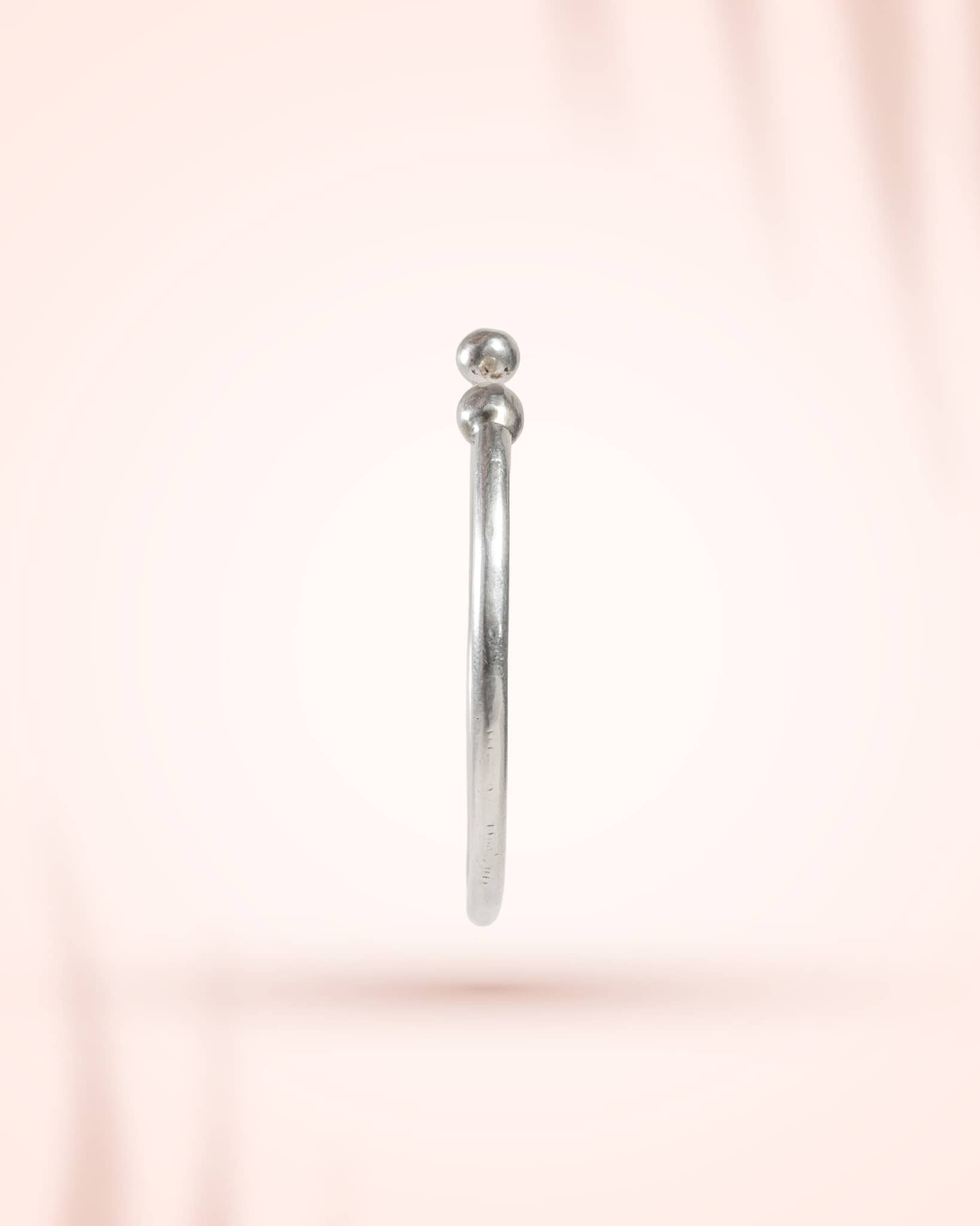 92.5 Sterling Silver Ball-End Open Cuff Bangle | Minimalist Adjustable Kada