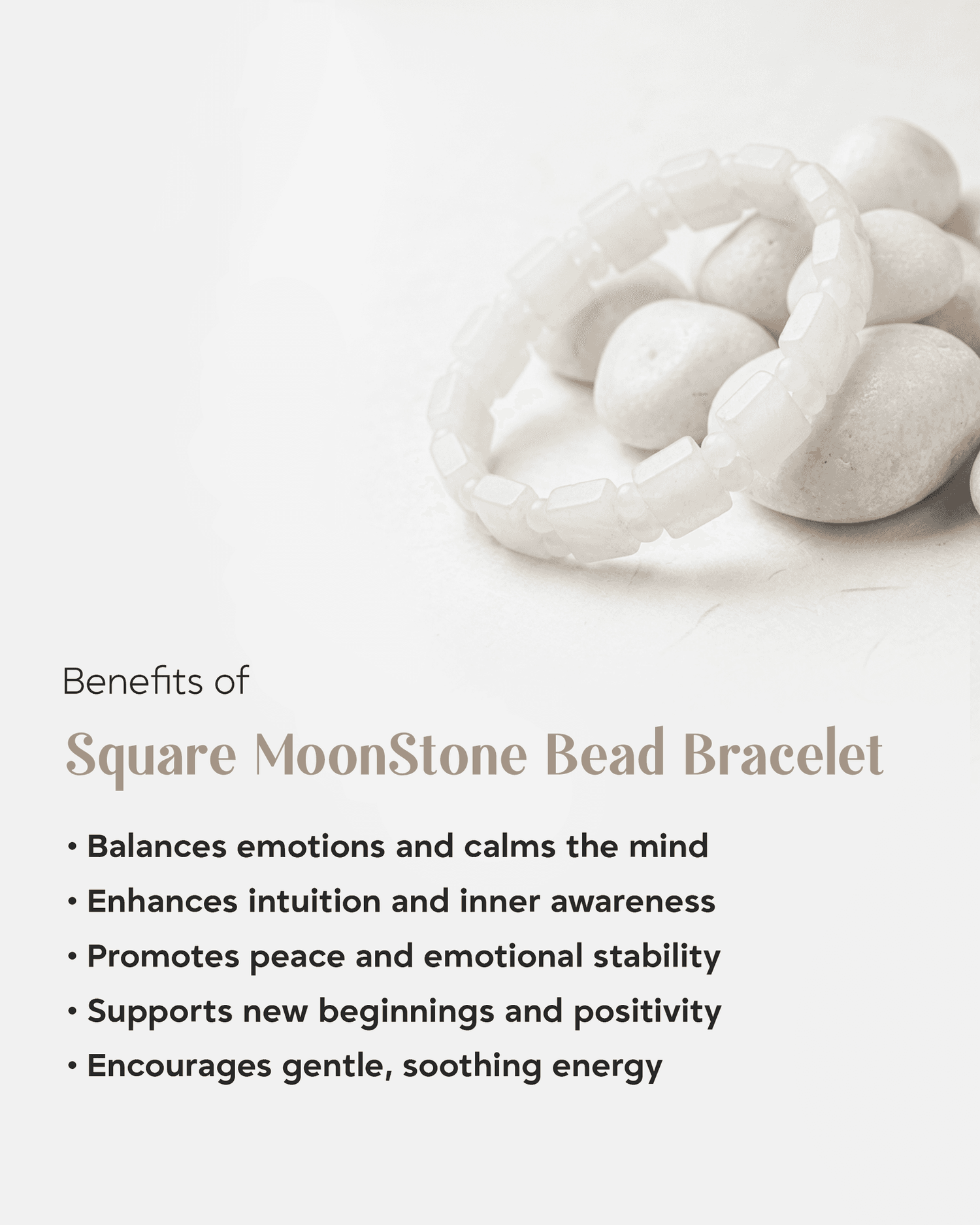 Natural Moonstone Rectangular Tile Bracelet | Healing Crystal for Intuition &amp; Calmness