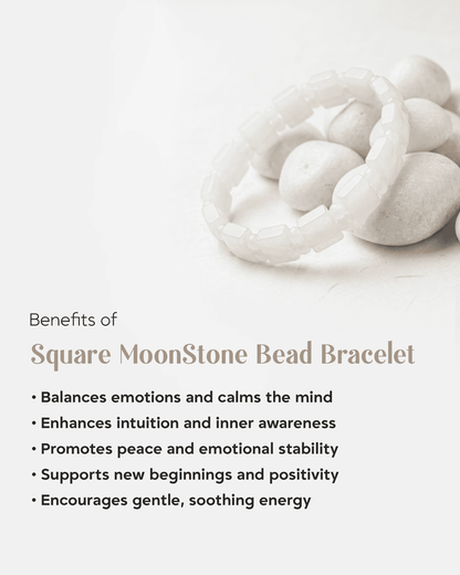 Natural Moonstone Rectangular Tile Bracelet | Healing Crystal for Intuition &amp; Calmness